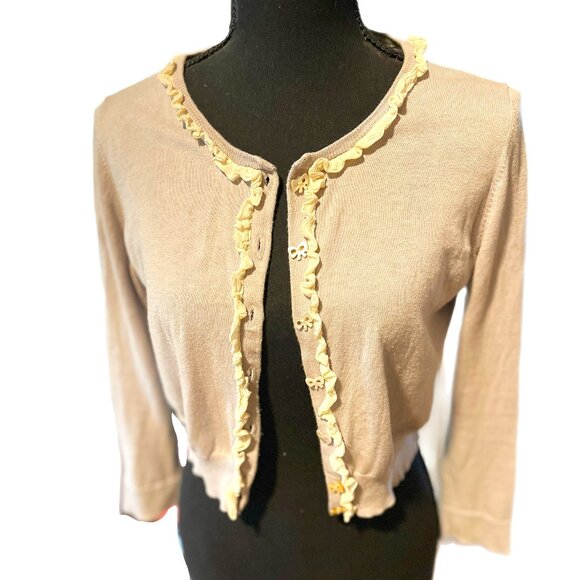 Agnes B lavendar ruffle bow-button cardigan - Picture 1 of 4